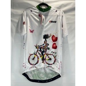 NWT 21 Grams Women biking top w/ Pockets Girl on bike floral Short sleeve sz 2XL